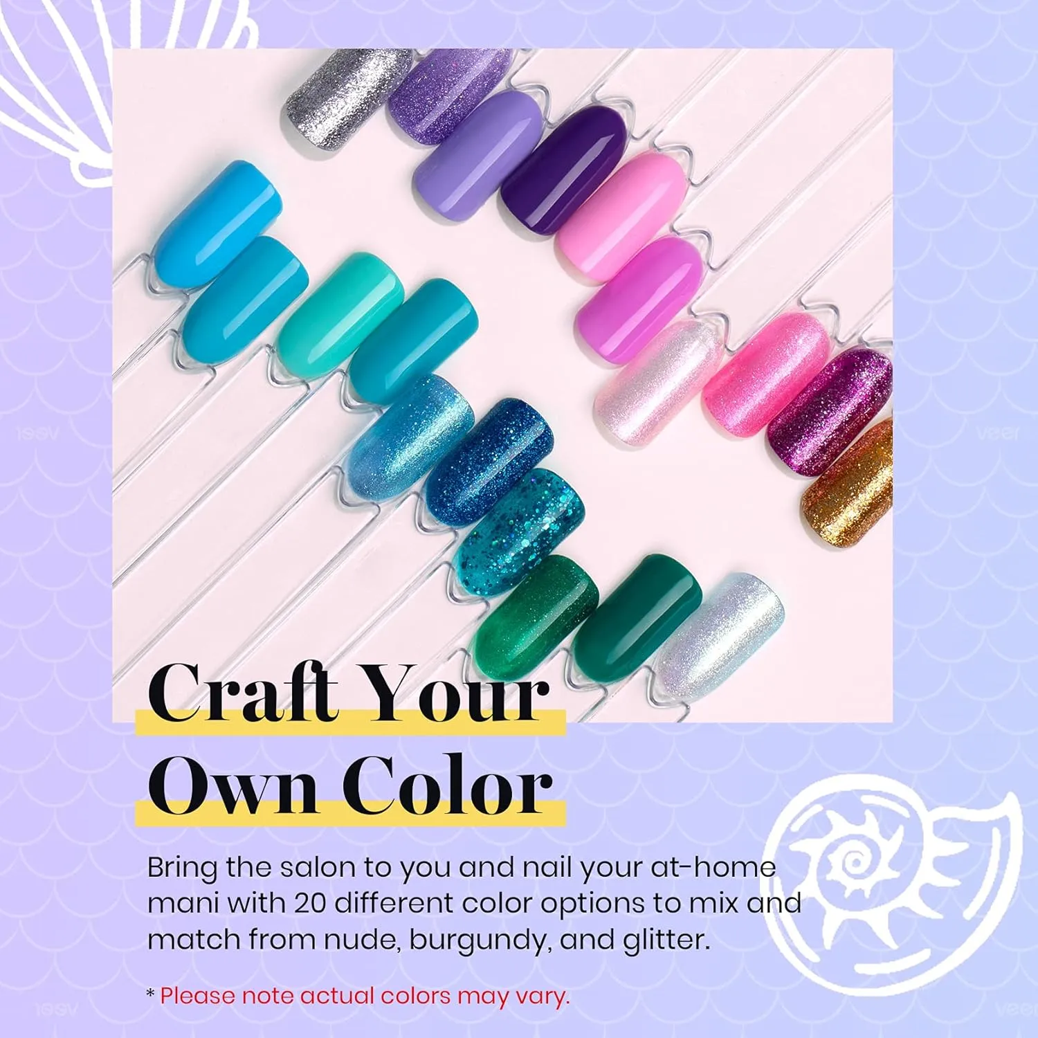 Beetles Summer Mermaid Gel Nail Polish Set, 20 Colors Blue Green Pink Purple Shimmery Glitter Summer Gel Polish Kit with Base Gel Top Coat Soak off Uv Nail Gel Gift for Girls