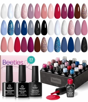 Beetles 4th of July Gel Nail Polish Set 20 Colors Red Blue White Nails with No Wipe Base and Glossy & Matte Top Coat for Soak-off UV Light Gel Nail Art Manicure Set DIY at Home Gifts for Women Girls