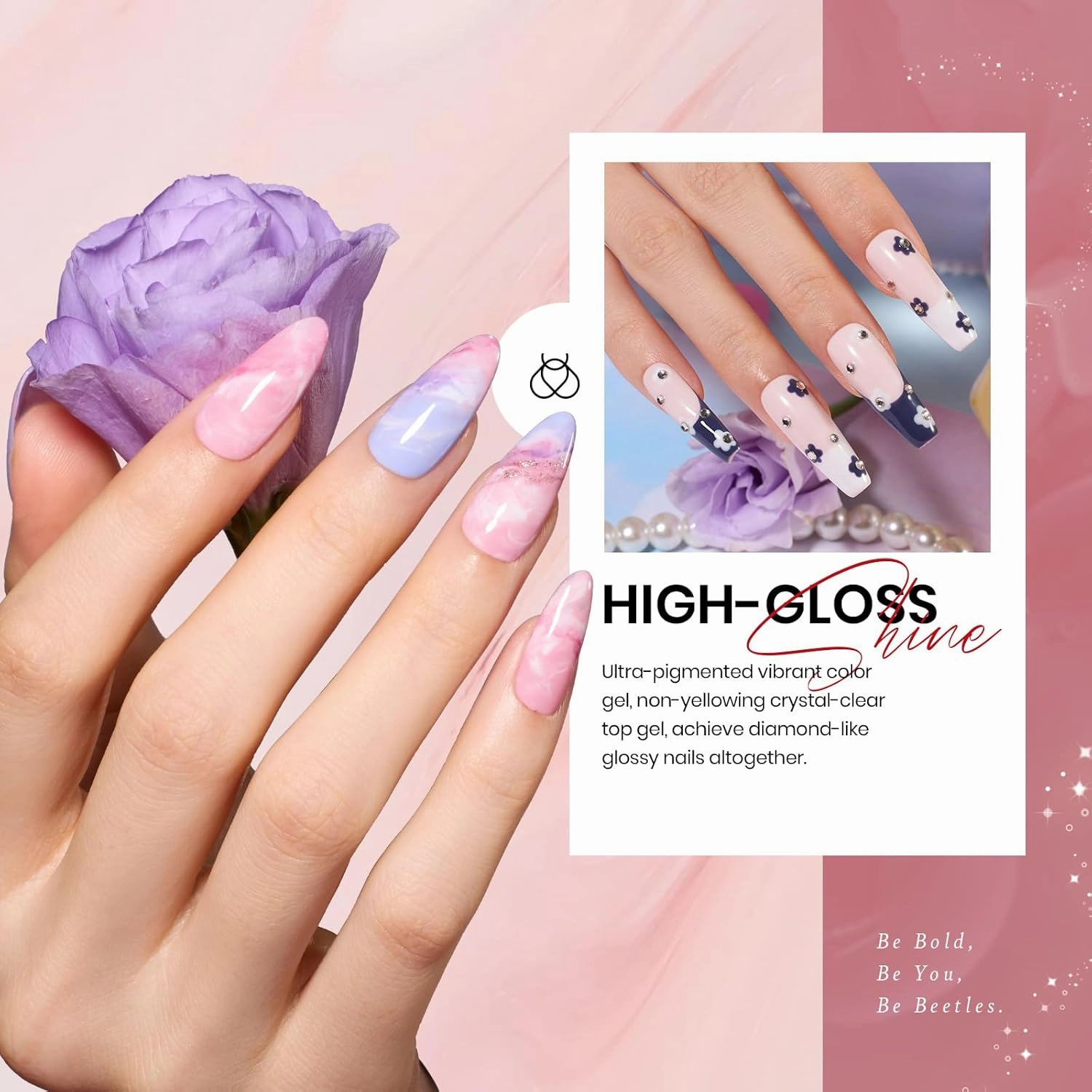 Beetles Gel Nail Polish Kit, 23Pcs Nude Pink Gel Polish White Gray Baby Blue Glitters Nail Polish Set with Glossy Matte Top Coat and Base CoatCollection U V Soak Off Manicure Gift For Women