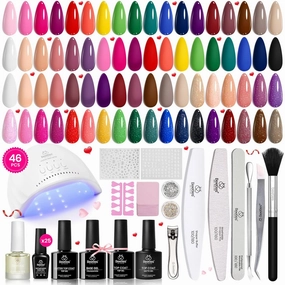 Beetles Gel Nail Polish Kit with UV Light, 46 PCS 25 Colors Valentines Gel Nail Polish Set Base Glossy Matte Glitter Top Coat Gel Polish Red Green Brown Blue Pink Nude Gel Manicure Gift for Women