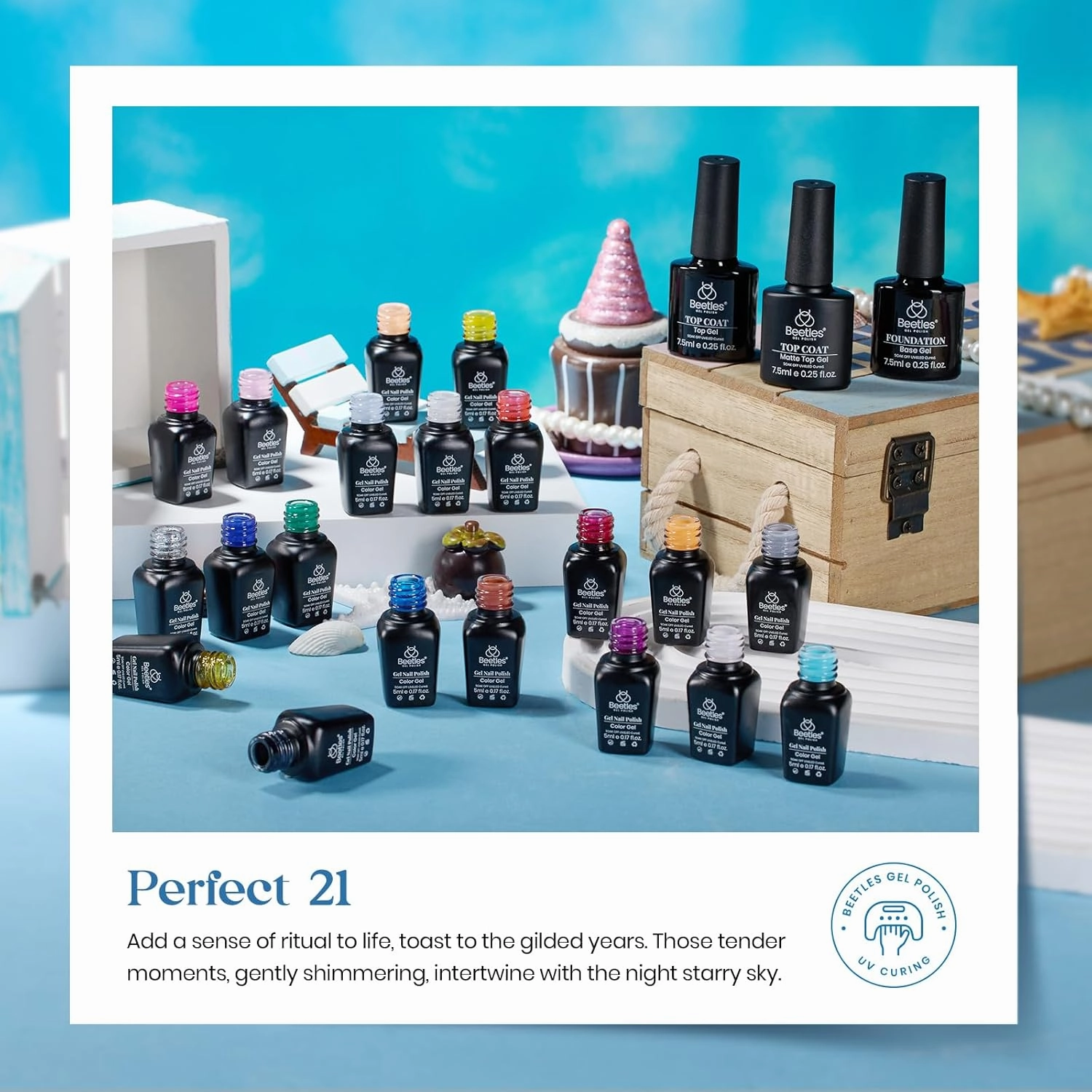 Beetles Gel Nail Polish Set - 20 Pcs Neon Nail Gel Polish Set Soak Off Uv LED Gold Sliver Glitter Nail Polish Kit Blue Pink Black White Uv for Nail Art Salon Gift for Women