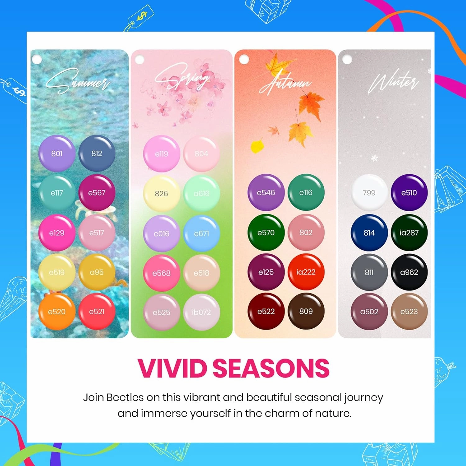 beetles Gel Polish 36 Colors Summer Gel Nail Polish Set with Base Coat Glossy Matte & Glitter Gel Top Coat Neon Pink Yellow Jelly Blue Vivid Seasons Collection Gifts for Women Diy Nails at Home