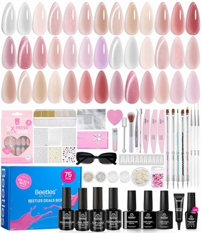 Beetles Jelly Gel Nail Polish Set - Gift Box Nude Sands Collection 75 PCS 20 Colors Jelly Nail Polish Kit Nude Pink Milky White Glitter Silver Cat Eye Base Glossy Matte Top Coat Gift for Nomen
