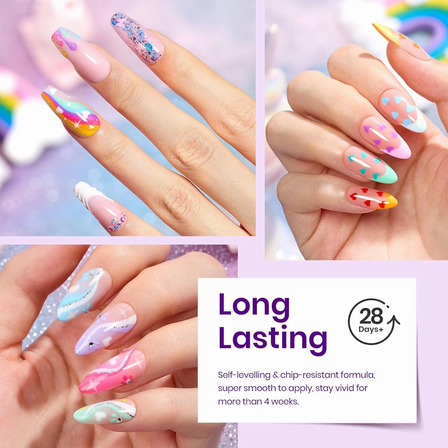Beetles Neon Gel Nail Polish Set, 24 Pcs Purple Blue Hot Red Gel Nail Polish Green Glitter Gel Polish Unicorn Collection Soak off UV with Glossy & Matte Top and Base for Women