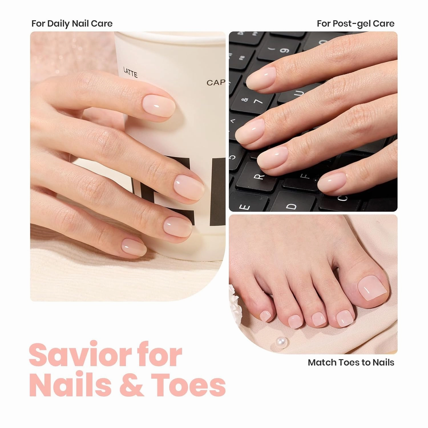 Beetles Sheer Light Nude Pink Nail Polish With 2 in 1 Base & Top Coat Set, Fast Drying & Nail Strengthen, Nail Lacquer Peach Liqueur, No UV Lamp Needed Nail Art Gifts for Women