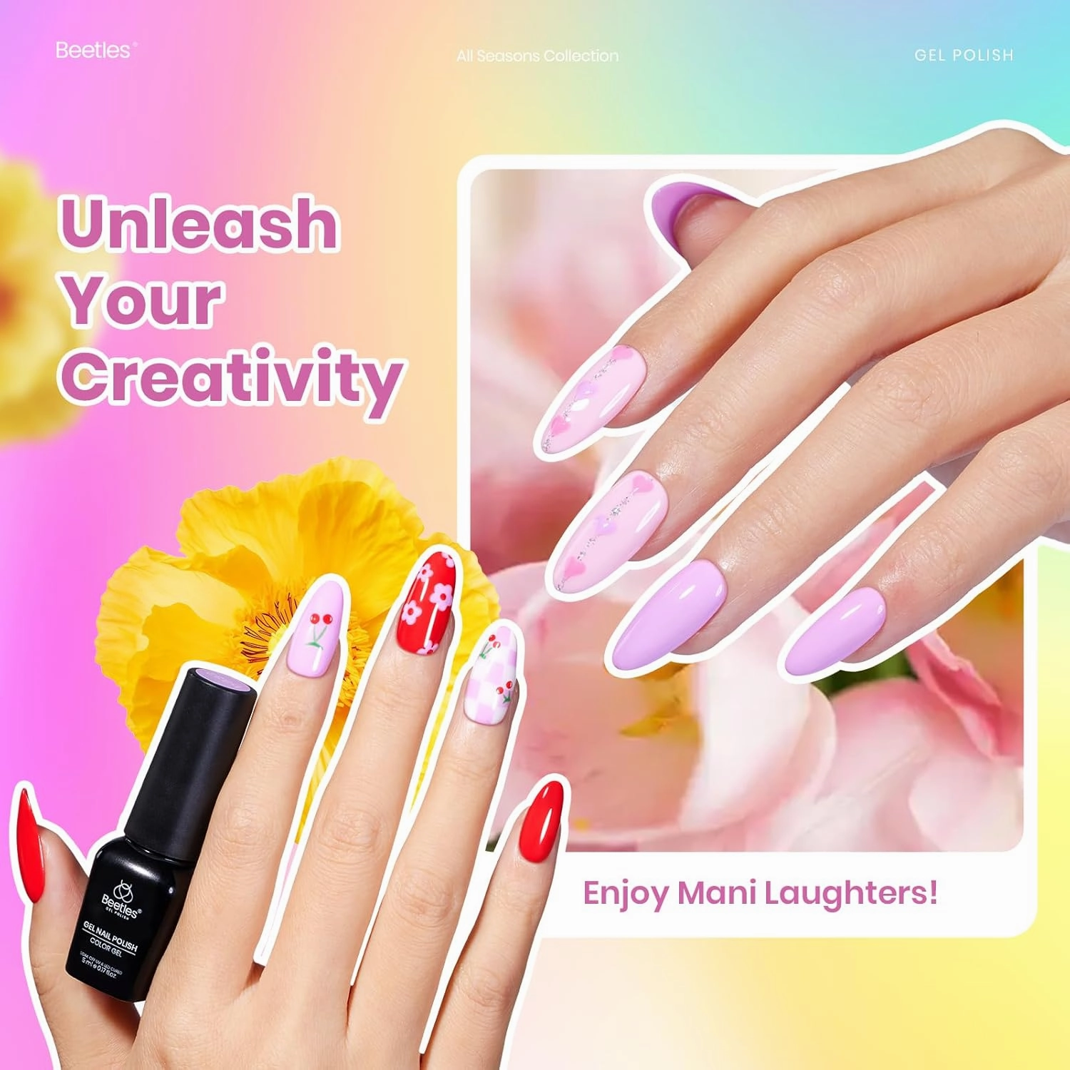 Beetles Summer Gel Nail Polish 36 Colors Neon Rainbow Bright Color Gel Polish Set with Base Coat Glossy Matte & Glitter Top Coat Pink Red Yellow Manicure Tools Gifts for Women