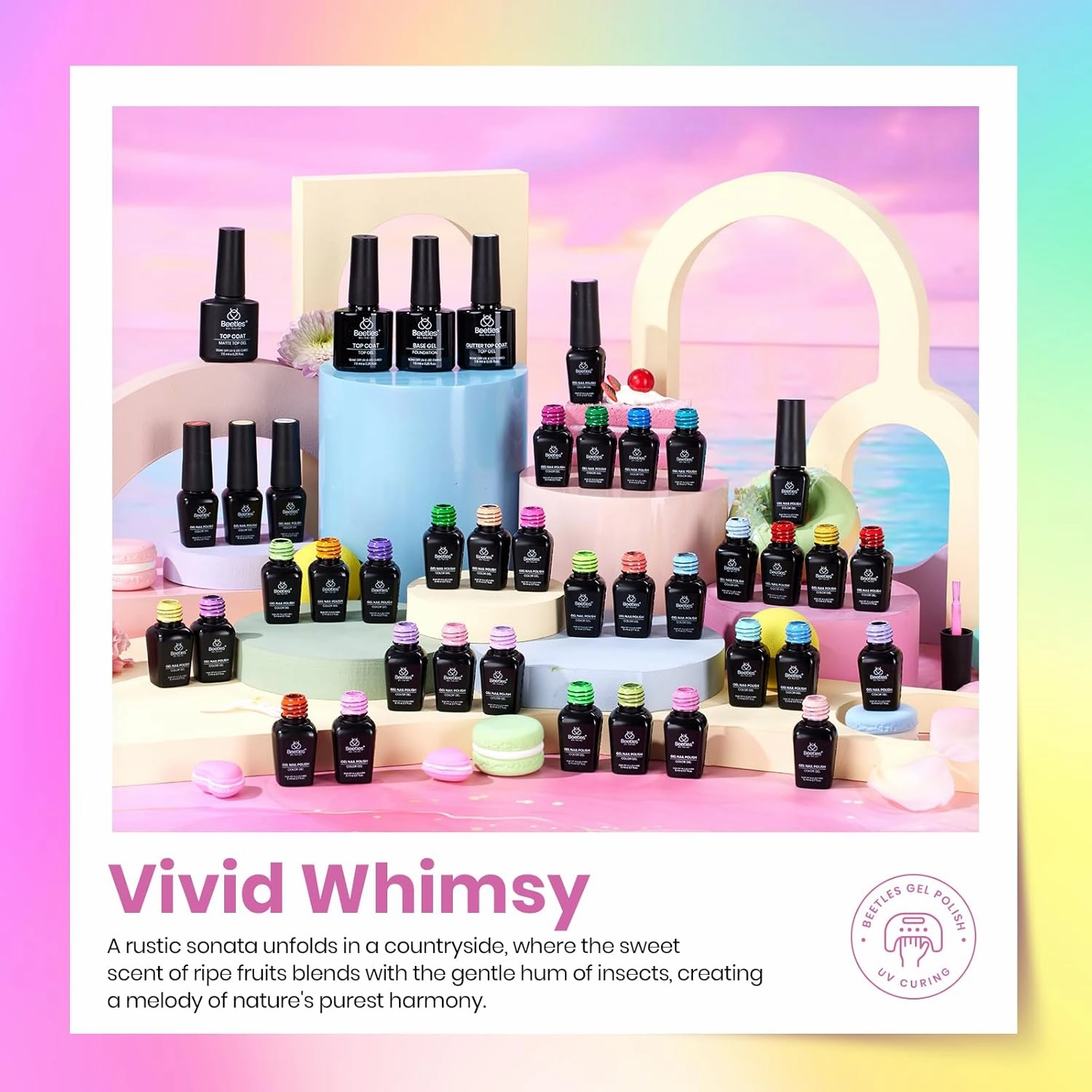 Beetles Summer Gel Nail Polish 36 Colors Neon Rainbow Bright Color Gel Polish Set with Base Coat Glossy Matte & Glitter Top Coat Pink Red Yellow Manicure Tools Gifts for Women