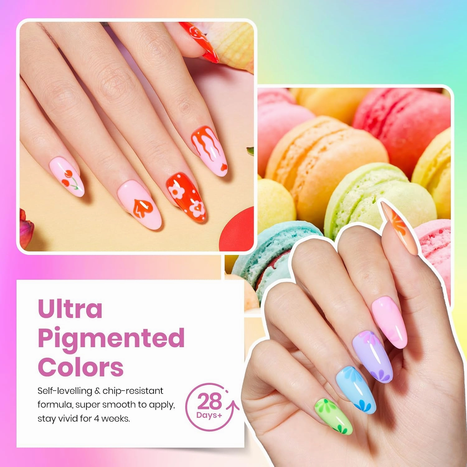 Beetles Summer Gel Nail Polish 36 Colors Neon Rainbow Bright Color Gel Polish Set with Base Coat Glossy Matte & Glitter Top Coat Pink Red Yellow Manicure Tools Gifts for Women