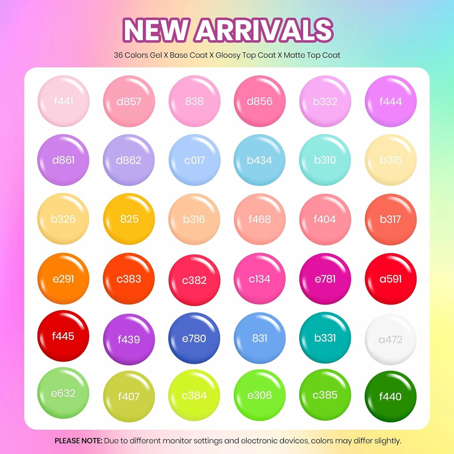 Beetles Summer Gel Nail Polish 36 Colors Neon Rainbow Bright Color Gel Polish Set with Base Coat Glossy Matte & Glitter Top Coat Pink Red Yellow Manicure Tools Gifts for Women