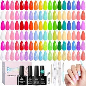 Beetles Summer Gel Nail Polish 36 Colors Neon Rainbow Bright Color Gel Polish Set with Base Coat Glossy Matte & Glitter Top Coat Pink Red Yellow Manicure Tools Gifts for Women