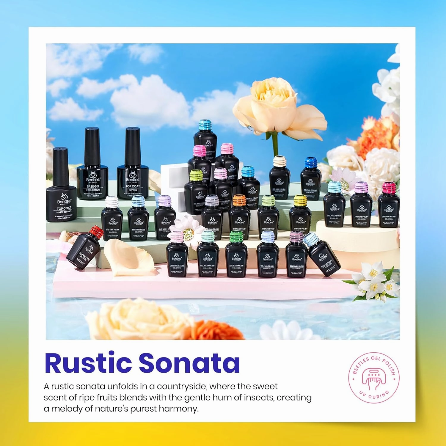 Beetles Summer Gel Nail Polish Set 25 Colors Pastel Jelly Neon Gel Polish Rustic Sonata with Base Coat Glossy & Matte Top Coat White Blue Pink Orange DIY Salon Nail Manicure Kit Pink Gifts for Women