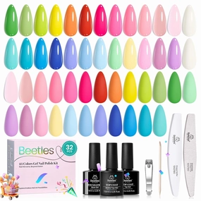 Beetles Summer Gel Nail Polish Set 25 Colors Pastel Jelly Neon Gel Polish Rustic Sonata with Base Coat Glossy & Matte Top Coat White Blue Pink Orange DIY Salon Nail Manicure Kit Pink Gifts for Women