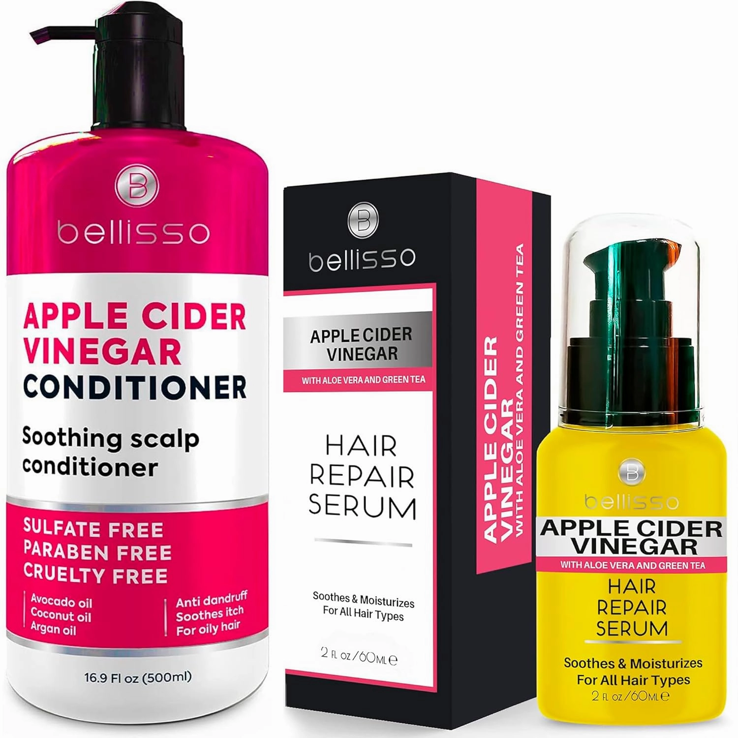 BELLISSO Apple Cider Vinegar Conditioner and Apple Cider Vinegar Hair Serum Oil