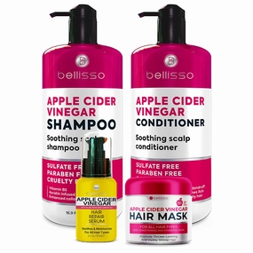 BELLISSO Apple Cider Vinegar Shampoo, Conditioner, Hair Mask and Serum Set