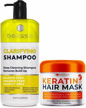 BELLISSO Clarifying Shampoo for Women and Men and Keratin Hair Mask