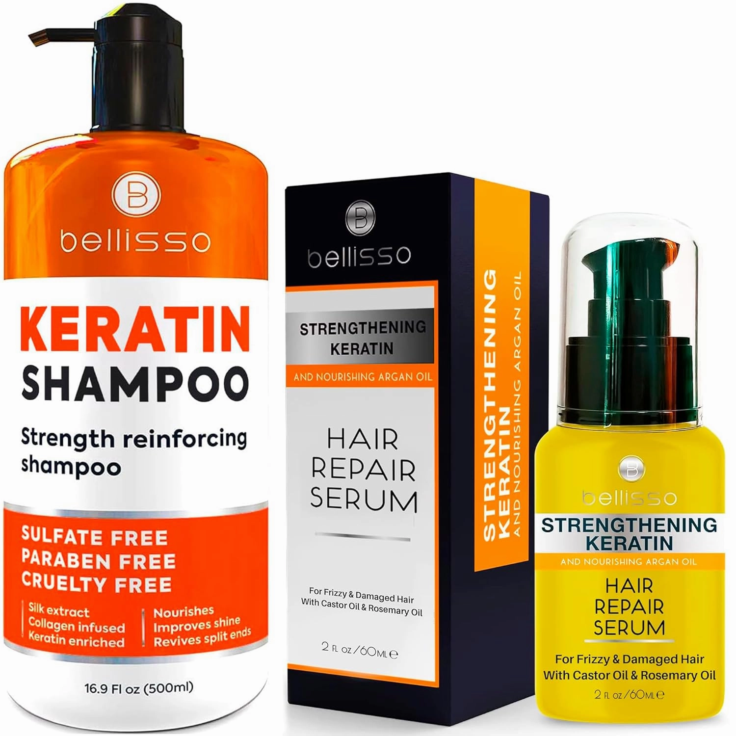 BELLISSO Keratin Enriched Shampoo and Keratin Hair Serum
