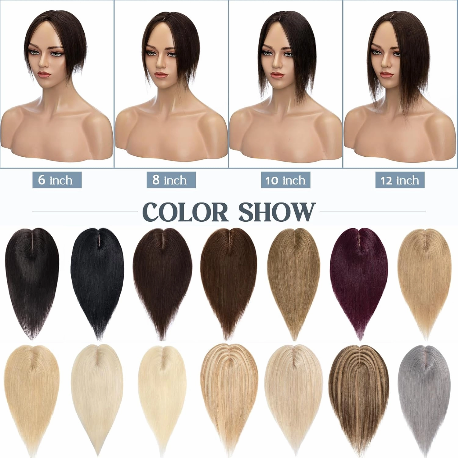 Benehair Human Hair Toppers for Women 100% Remy Human Hair 150% Density No Bangs 7 * 13 CM Silk Base Clip in Hair Pieces for Women 6 Inch #2 Dark Brown