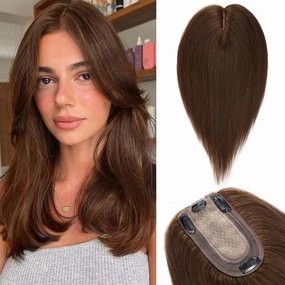 Benehair Human Hair Toppers for Women 100% Remy Human Hair 150% Density No Bangs Hair Topper 7 * 13 CM Silk Base Clip in Hair Pieces for Women 6 Inch #4 Medium Brown