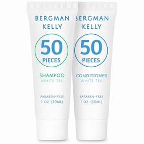 Bergman Kelly - Travel Shampoo and Conditioner Set - 1 fl oz, 100 Pieces, White Tea - Delight Your Guests with Revitalizing and Refreshing Hotel Toiletries and Guest Hospitality in Bulk
