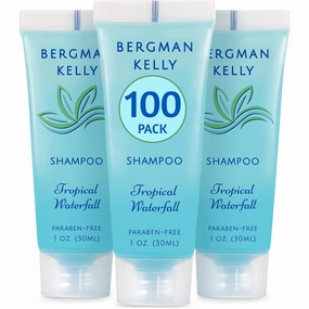 BERGMAN KELLY - Travel Size Hotel Shampoo - 1 fl oz, 100 PK, Tropical Waterfall - Delight Your Guests with Revitalizing & Refreshing Hair Cleanser for Guest Hospitality - Bulk Small Size Shampoo