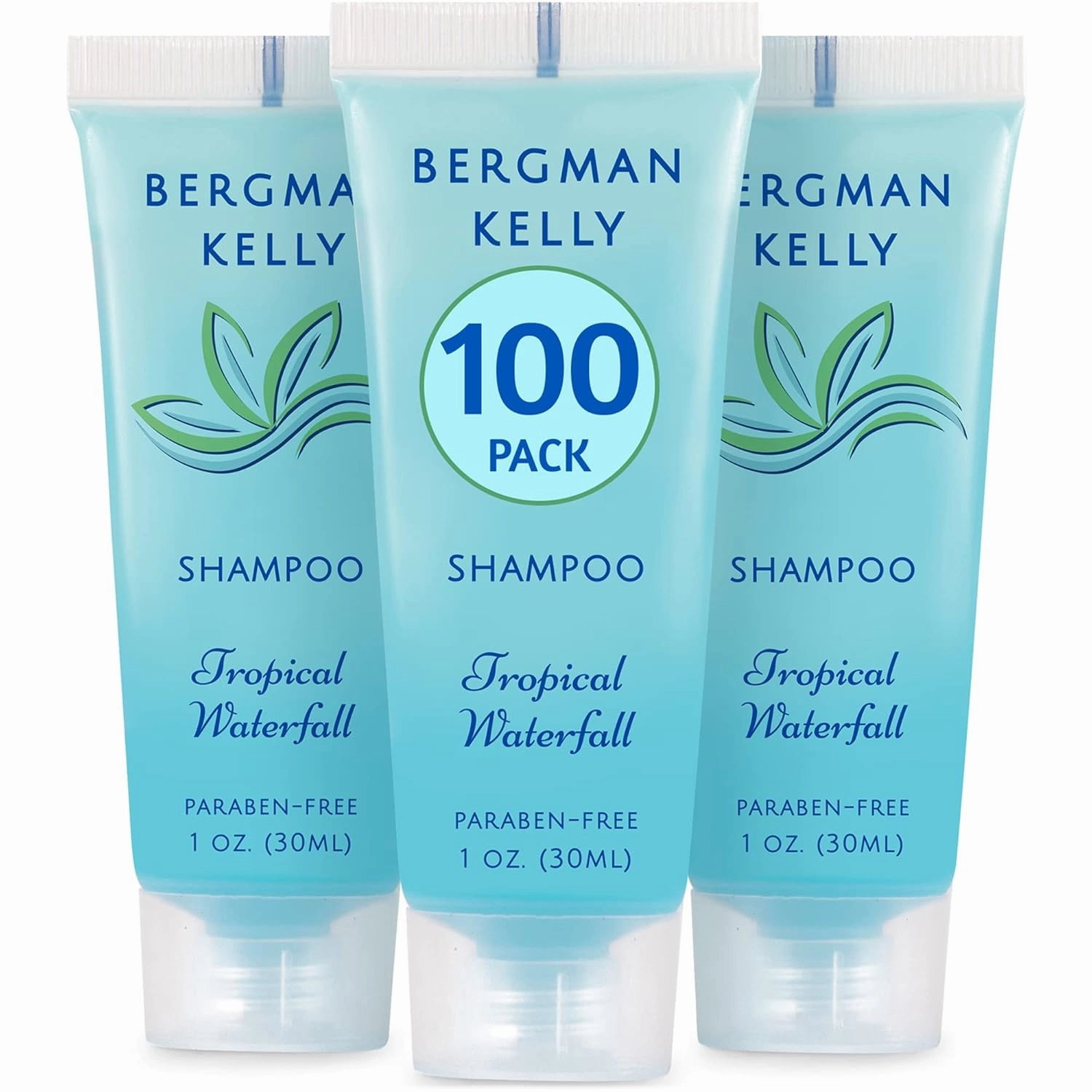BERGMAN KELLY - Travel Size Hotel Shampoo - 1 fl oz, 100 PK, Tropical Waterfall - Delight Your Guests with Revitalizing & Refreshing Hair Cleanser for Guest Hospitality - Bulk Small Size Shampoo