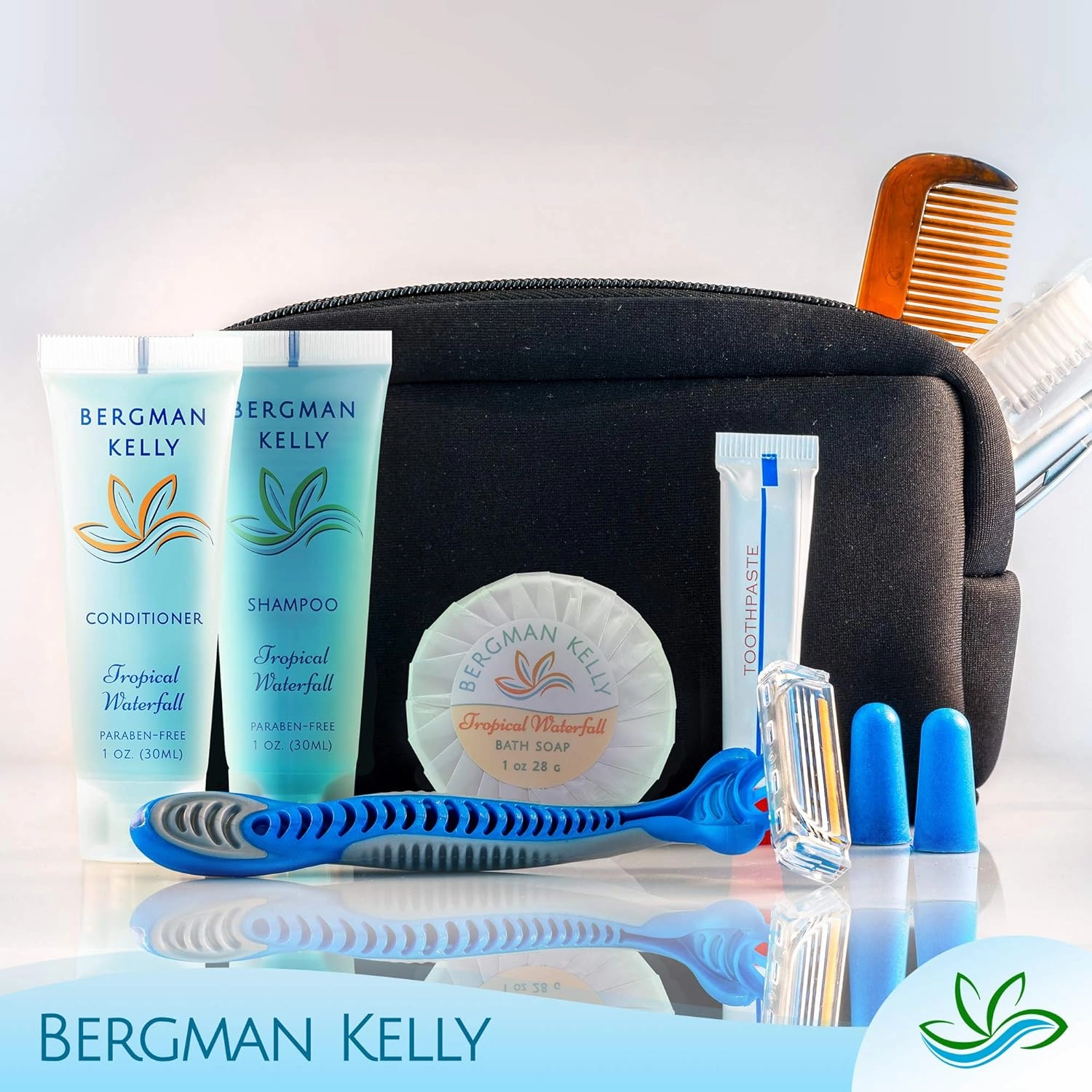 BERGMAN KELLY - Travel Size Hotel Shampoo - 1 fl oz, 100 PK, Tropical Waterfall - Delight Your Guests with Revitalizing & Refreshing Hair Cleanser for Guest Hospitality - Bulk Small Size Shampoo