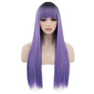 BERON Black Ombre Purple Wigs Straight Long Hair Wigs with Bangs Women Fashion Heat Resistant Synthetic Natural Looking Wig for Cosplay Party or Daily Use