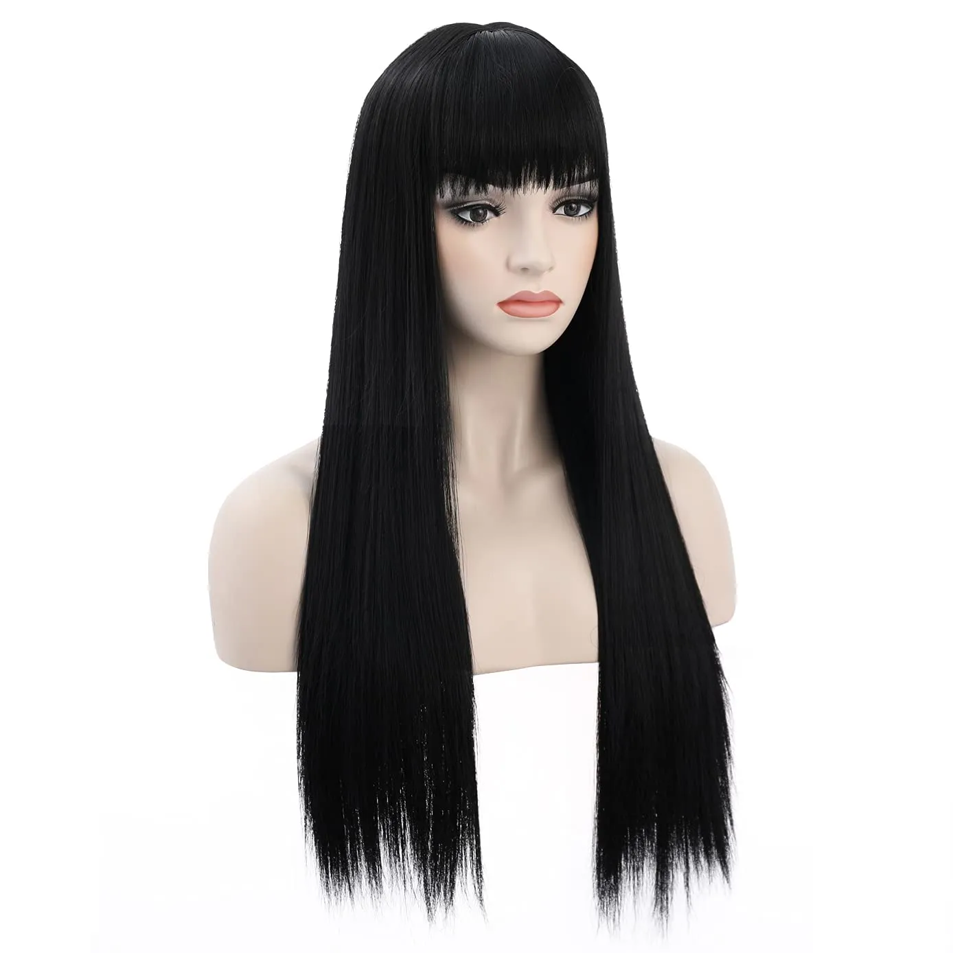 BERON Black Wigs Straight Long Hair Wigs with Bangs Women Fashion Heat Resistant Synthetic Natural Looking Wig for Cosplay Party or Daily Use