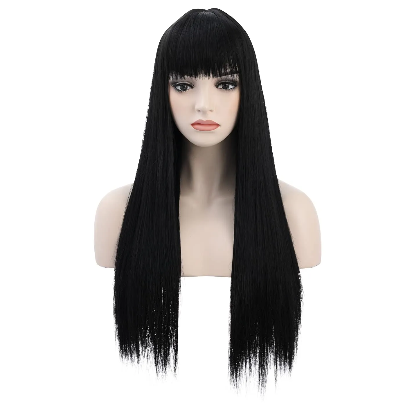 BERON Black Wigs Straight Long Hair Wigs with Bangs Women Fashion Heat Resistant Synthetic Natural Looking Wig for Cosplay Party or Daily Use