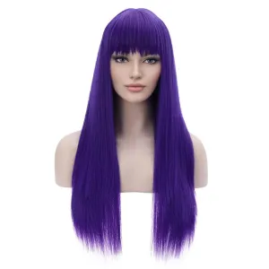 BERON Dark Purple Wigs Straight Long Hair Wigs with Bangs Women Fashion Heat Resistant Synthetic Natural Looking Wig for Cosplay Party or Daily Use