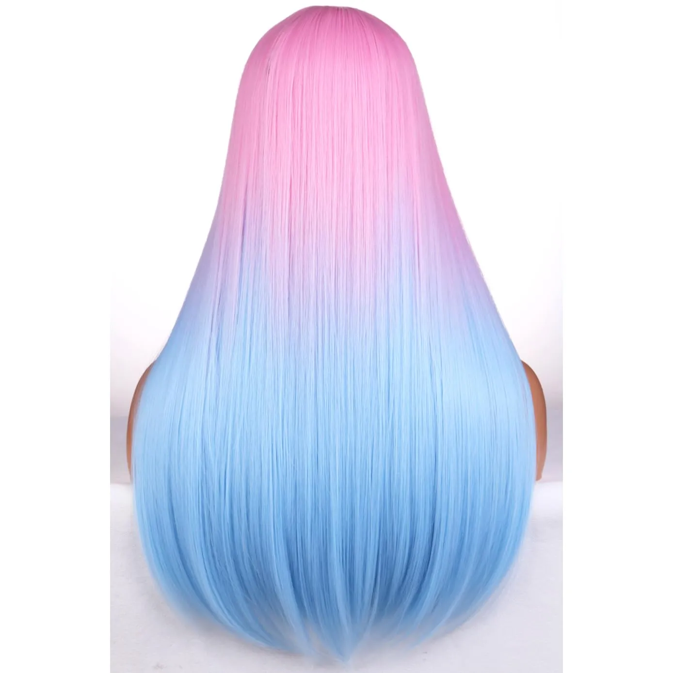 BERON Pink and Blue Long Wigs for Women Straight Girls Costume Hair Wig with Bangs Pink Ombre Blue Colorful Heat Resistant Synthetic for Cosplay Party or Daily Use Wig