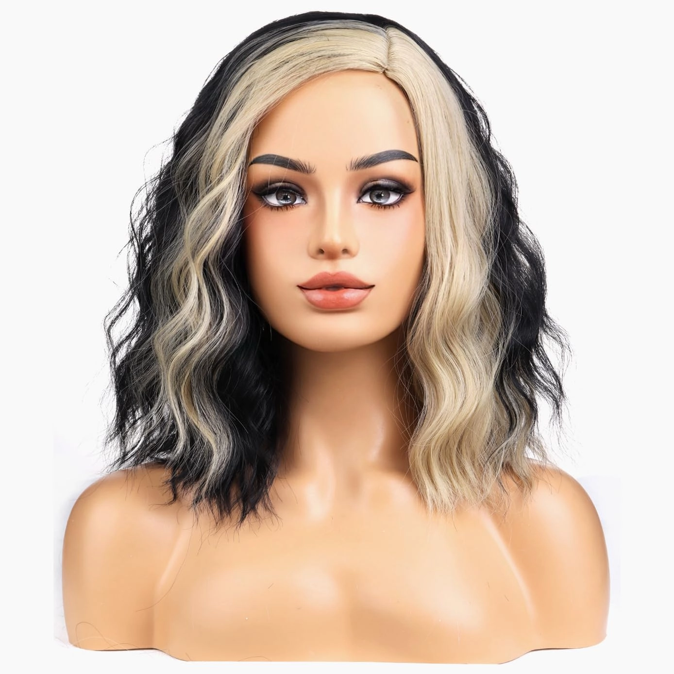 BERON Black and Blonde Wigs for Women Short Curly Wavy Hair Wig Girls Mixed Color Synthetic Costume Cosplay or Use Wig