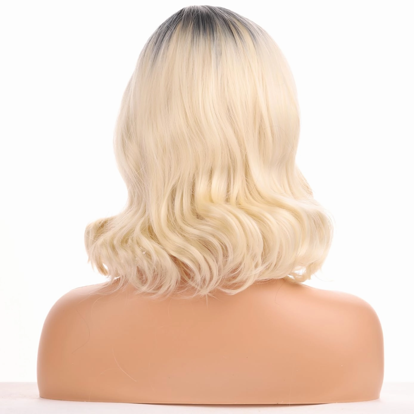 BERON Blonde Ombre Women Wig Girls Short Curly Wavy Hair Wigs Dark Roots Shoulder Length Synthetic Wigs for Daily or Cosplay Use