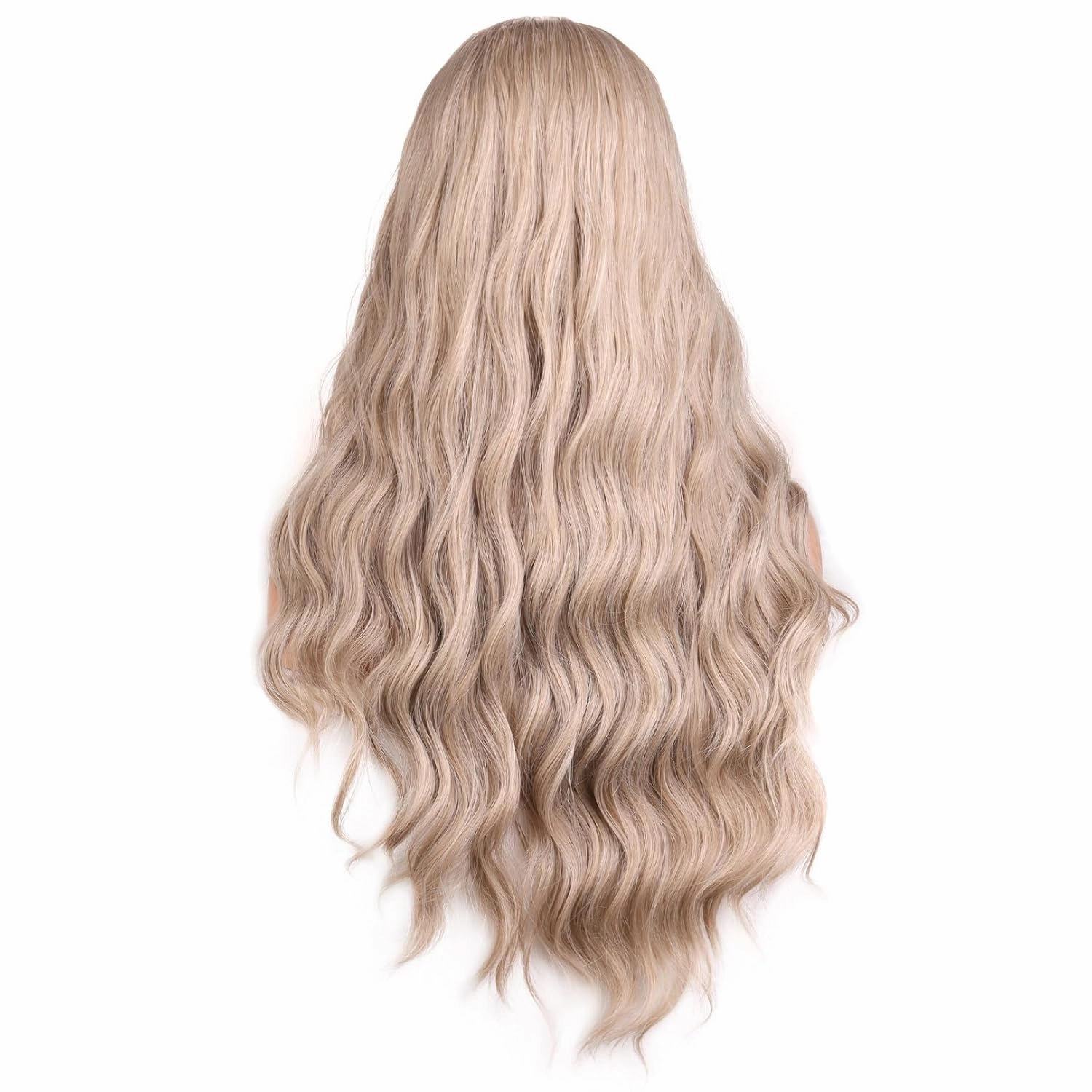 BERON Blonde Wigs Long Wavy Wig for Women with Bangs Costume Curly Heat Resistant Synthetic Hair Wigs for Cosplay or Daily