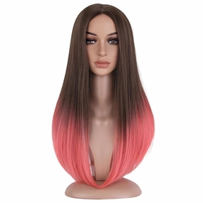BERON Brown Ombre Light Orange Long Straight Wigs for Women Girls Middle Part Heat Resistant Synthetic Wig Cosplay Costume Party Daily Wigs