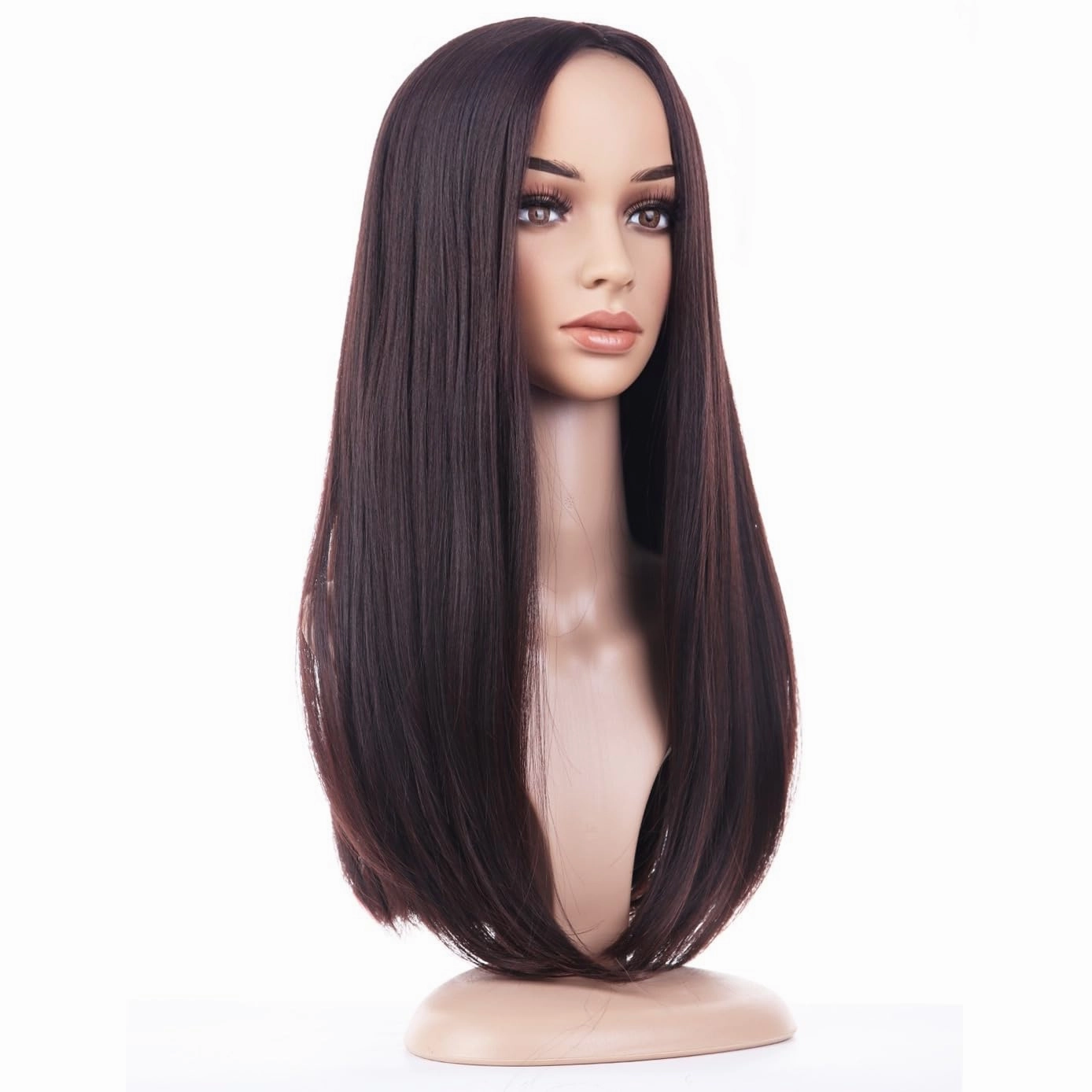 BERON Dark Brown Wigs Straight Long Wig Middle Part Women's Hair Wigs for Cosplay Halloween Party or Daily Use Wig Cap Included