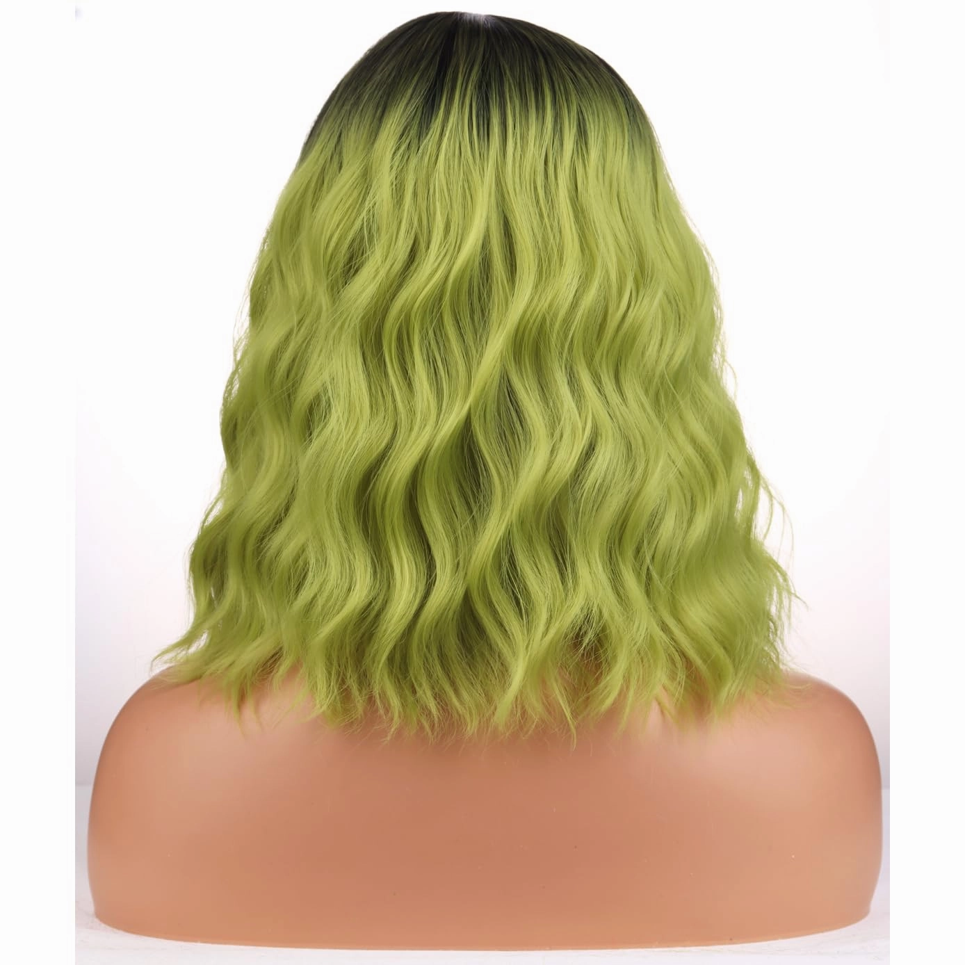 BERON Green Ombre Womens Wig Short Curly Wavy Girls Hair Wigs with Bangs Dark Roots Color Wavy Hair Wigs 12'' Women's Synthetic Wig Daily Use
