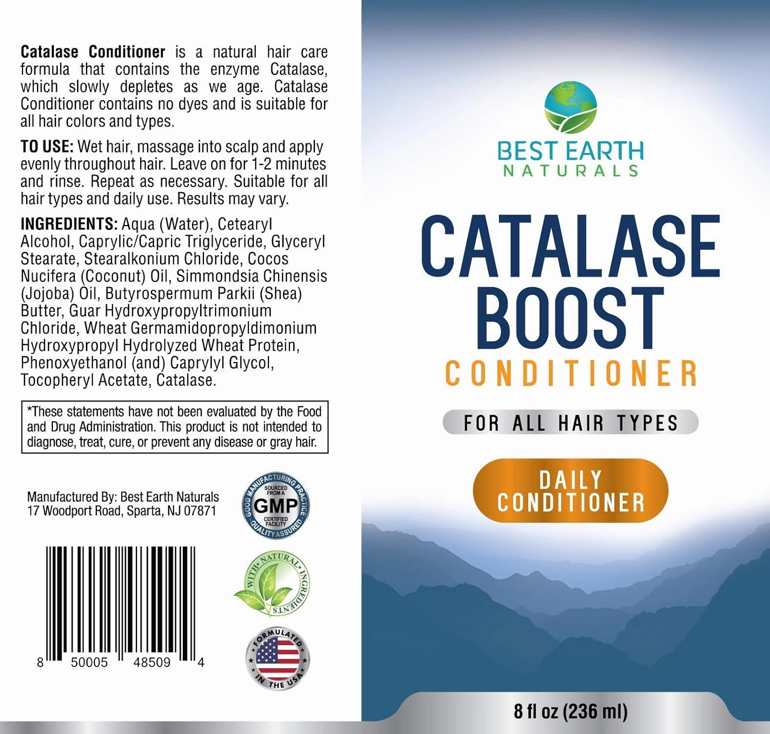 Best Earth Naturals Catalase Formula Conditioner to Support Hair Vitality and Health for Women and Men - 8 fl. oz