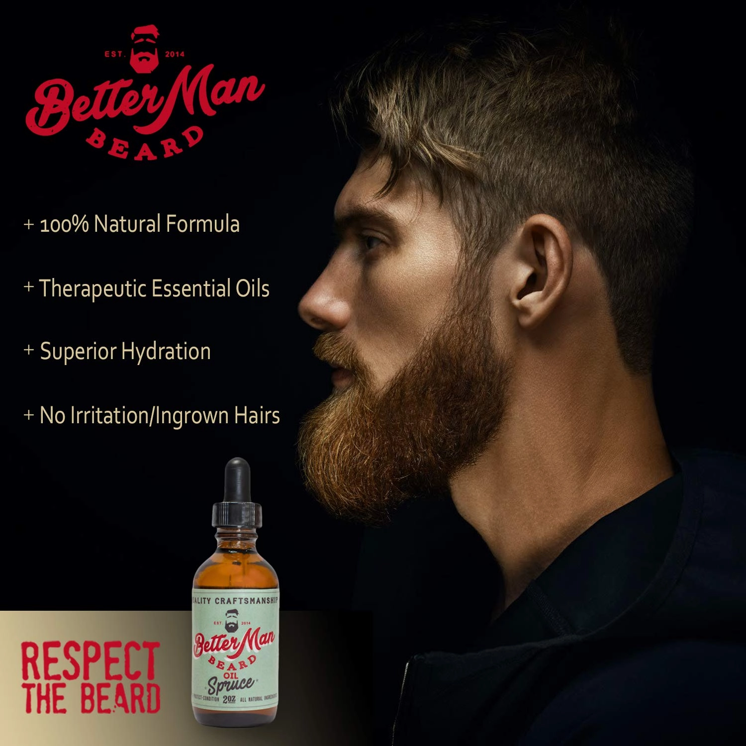 BETTER MAN BEARD Spruce Beard Oil - 2 oz All-Natural Leave-in Beard Conditioner with Therapeutic Grade Essential Oils & 100% Natural Formula - OIL-SPR2
