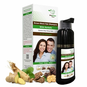 BIAmmonia-Free & Paraben Free Herbal Color Hair Dye Shampoo for Women & Men – Natural Gray Coverage, Ginger & Organic Extracts – Nourishing Dye Brown Shampoo for Healthy Hair – Brown Black (400 ml)