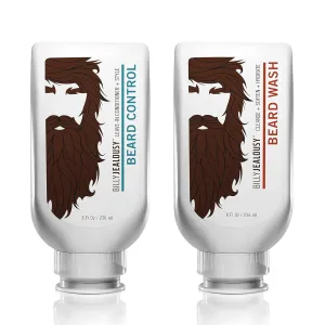 Billy Jealousy 2-Piece Beard Care Set: Original Beard Control Leave-In Conditioner (Softens & Tames) and Beard Wash Hydrating Shampoo (Cleanses & Moisturizes) for Men – Aloe & Jojoba Oil, 8 Oz Each