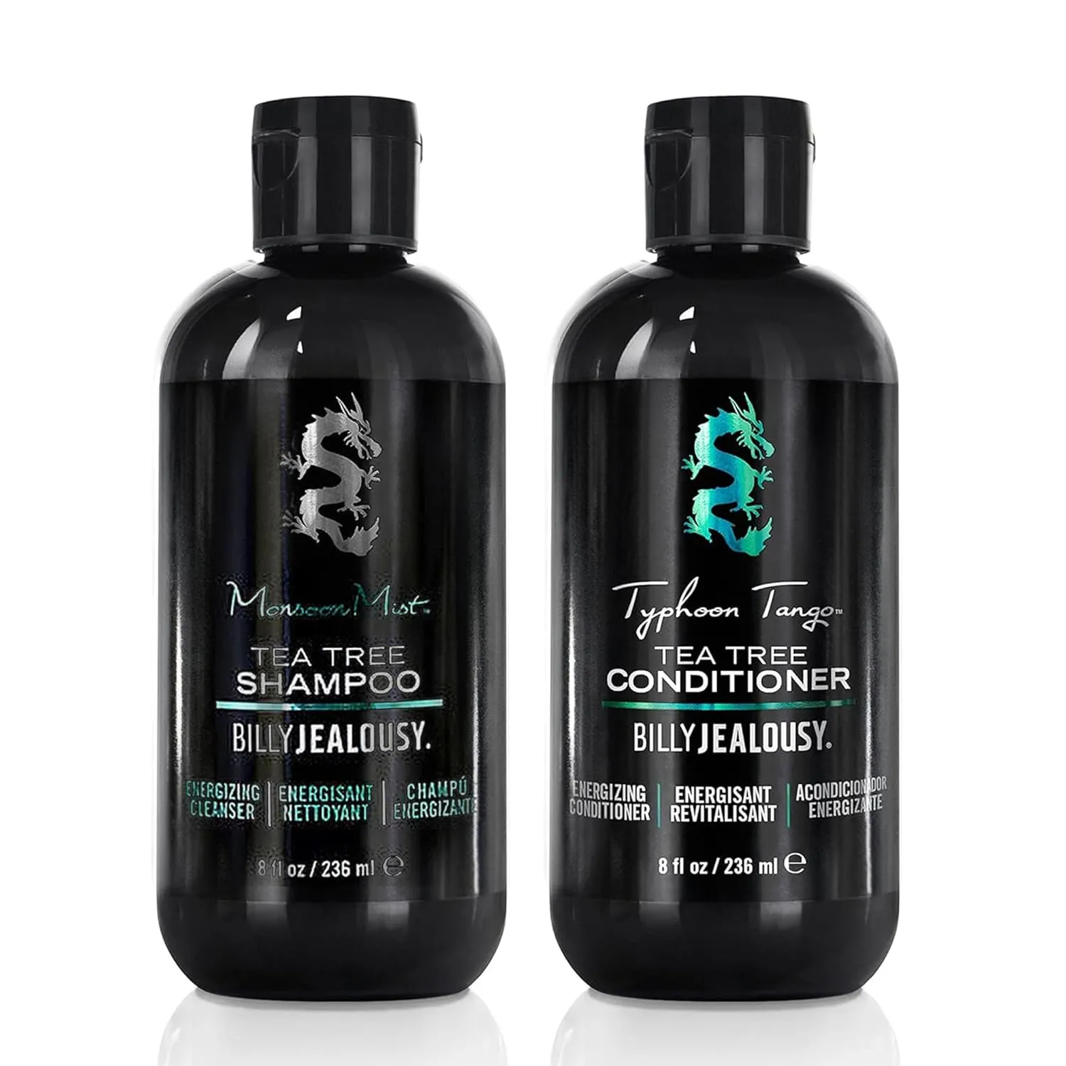 Billy Jealousy Men's Hair Care Bundle: Monsoon Mist Tea Tree Shampoo (8 oz)   Typhoon Tango Conditioner (8 oz), Peppermint & Rosemary, Soothes Scalp, Reduces Oil, Flakes & Breakage