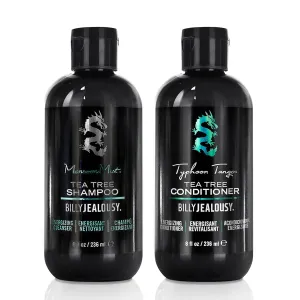 Billy Jealousy Men's Hair Care Bundle: Monsoon Mist Tea Tree Shampoo (8 oz)   Typhoon Tango Conditioner (8 oz), Peppermint & Rosemary, Soothes Scalp, Reduces Oil, Flakes & Breakage