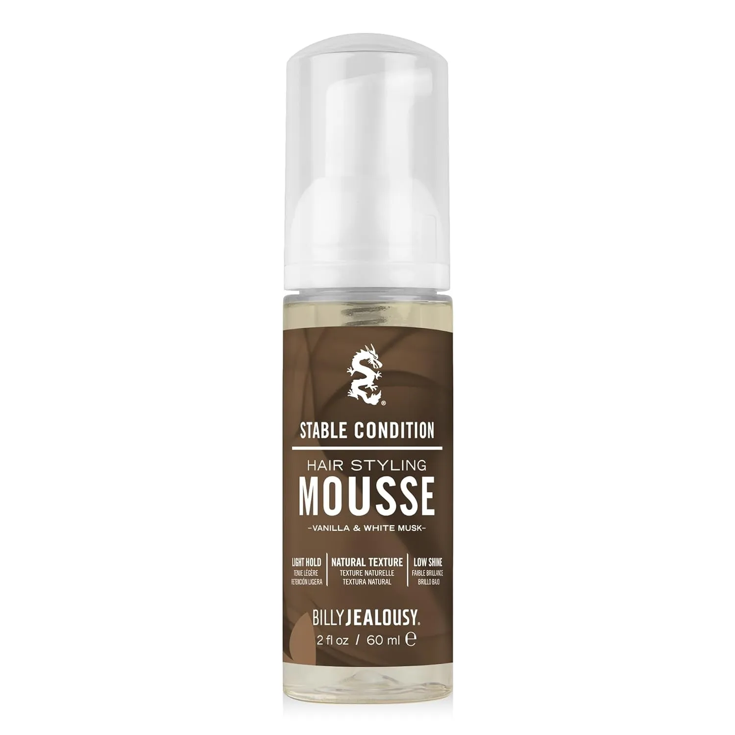 Billy Jealousy Stable Condition Hair Styling Mousse for Men – Light Hold for Body & Lift, Frizz Control – Hydrates with Sea Moss & Kelp, Travel Size, Silicone & Residue-Free, Vegan, Vanilla White Musk