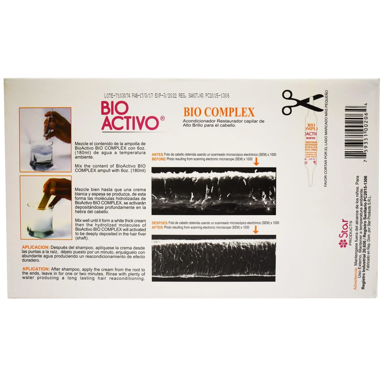Bio Complex Proactive Hair Ampoules - Intensive Hair Conditioner & Restorer for Shine & Softness - 0.61 fl oz Each - Star Products (3-Pack)