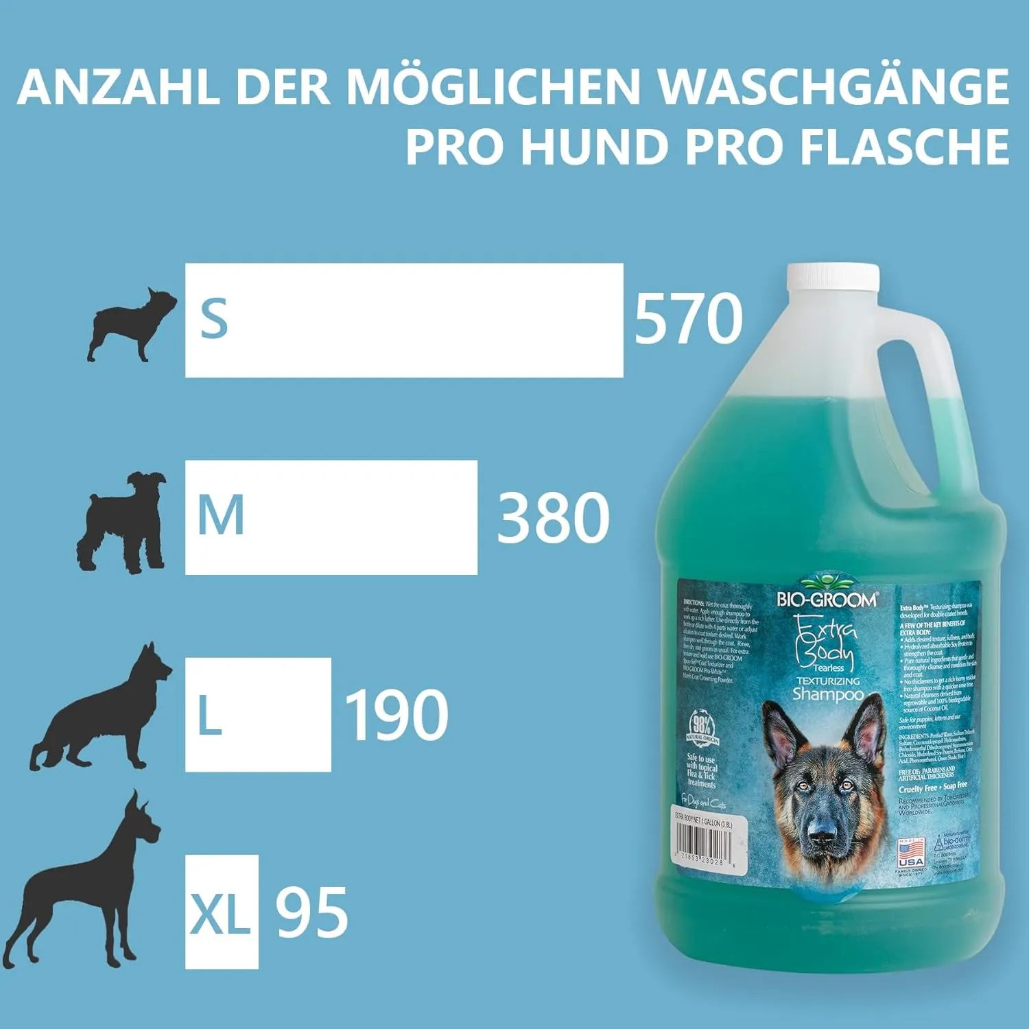 Bio-Groom Extra Body Texturizing Dog Shampoo – Tearless Puppy Shampoo, Dog Bathing Supplies, Cruelty-Free, Cat & Dog Grooming Supplies, Made in USA, Tear-Free Dog Products – 1 Gallon
