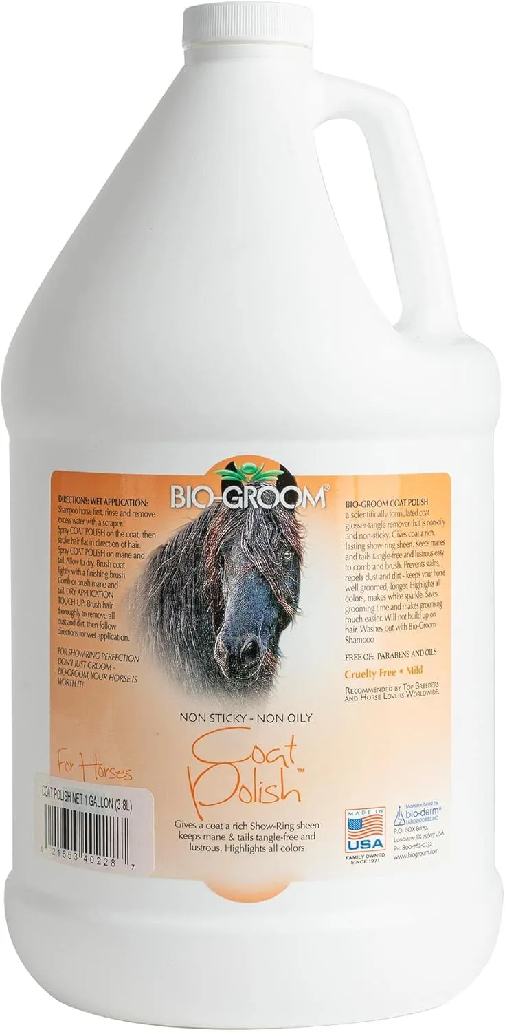 Bio-groom Horse Coat Polish Spray – Horse Tail Detangler, Non-Oily, Cruelty-Free, Grooming Supplies, Horse Mane and Tail Hair Polish, Made in USA, Tangle-Free Sheen for Horses – 1 Gallon