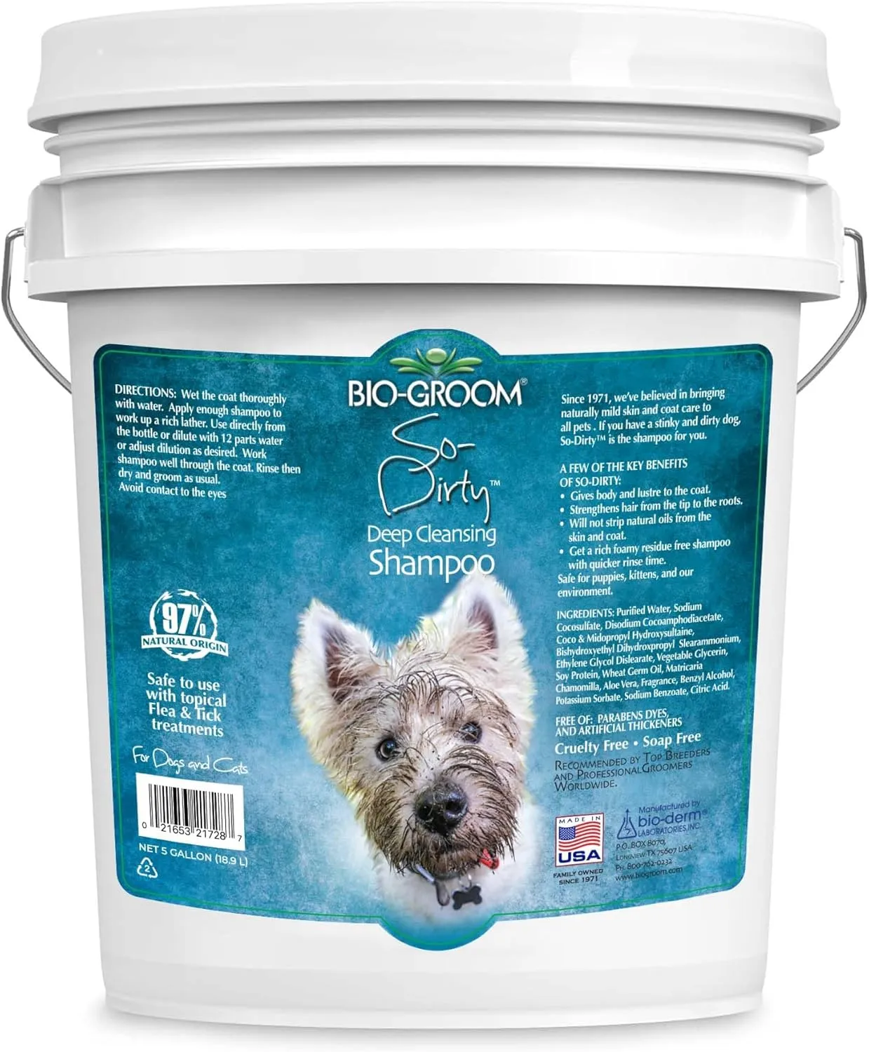 Bio-Groom So-Dirty Dog Shampoo - Quick Rinse Pet Shampoo, Dog Bathing Supplies, Puppy Wash, Dog Grooming Supplies, Cruelty-Free, Made in USA, Shampoo for Smelly Dogs - 5 Gallons