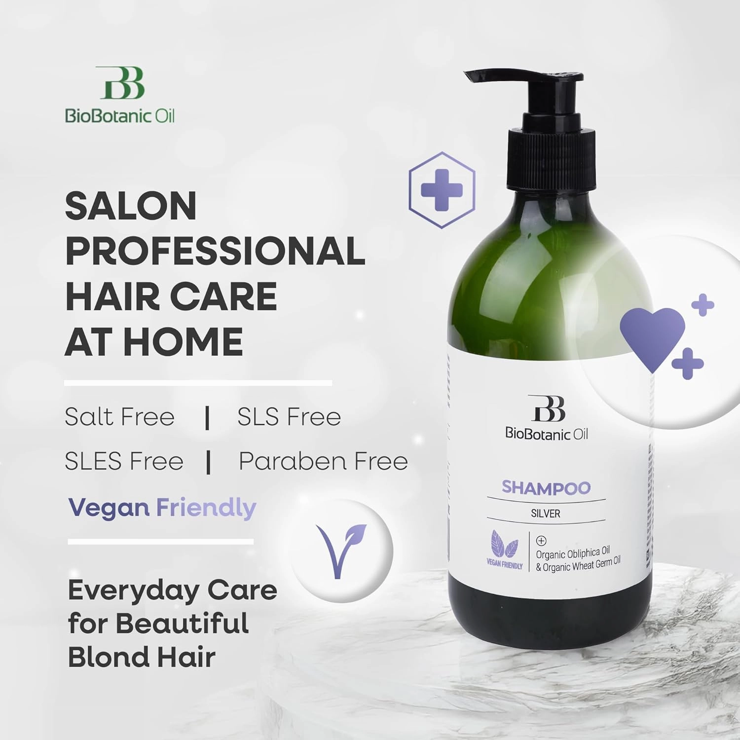 Bio Botanic Oil Shampoo for Blonde & Bleached Hair, Enriched with Organic Wheat Germ & Obliphica Oil, pH 5.5 Balanced, SLS-Free, Salt-Free, Protects & Enhances Blonde Color, 500ml