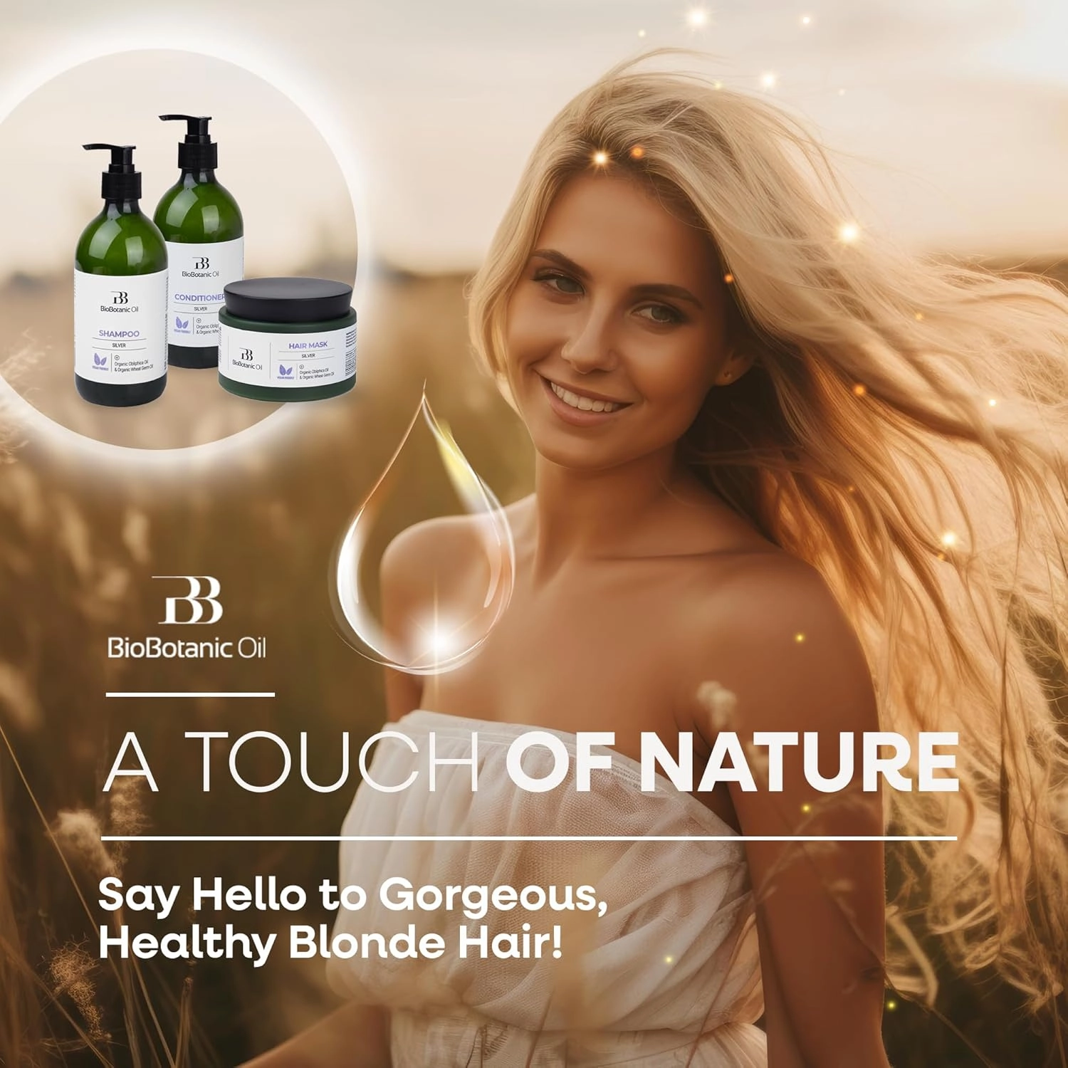 Bio Botanic Oil Shampoo for Blonde & Bleached Hair, Enriched with Organic Wheat Germ & Obliphica Oil, pH 5.5 Balanced, SLS-Free, Salt-Free, Protects & Enhances Blonde Color, 500ml